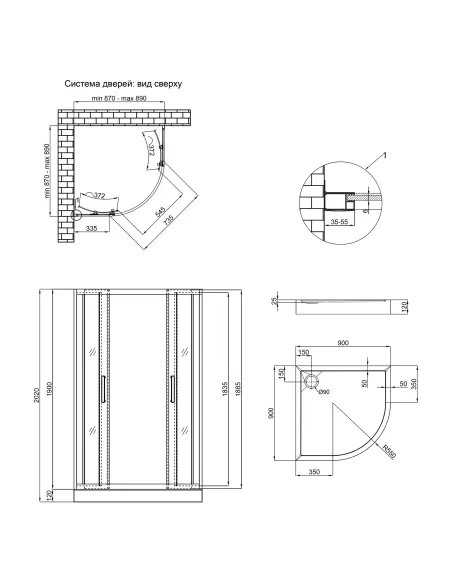Душевая кабина с низким поддоном Q-Тap Taurus CRM1099AC6 Clear, полукруглая - 5