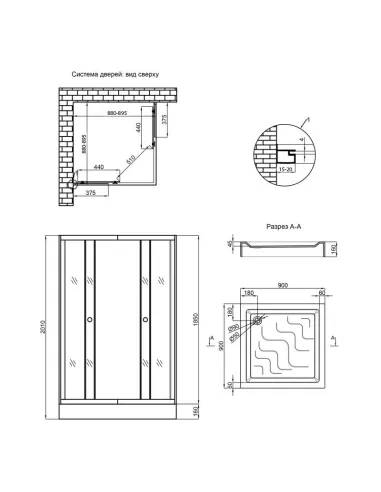 Душевая кабина с низким поддоном Lidz Wawel SC90x90.SAT.LOW.FR Frost Mazur, квадратная - 3