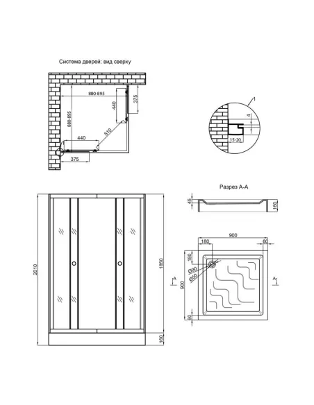 Душевая кабина с низким поддоном Lidz Wawel SC90x90.SAT.LOW.FR Frost Mazur, квадратная - 3