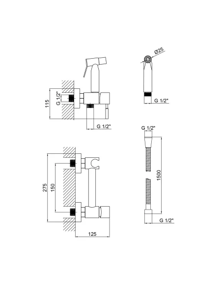 Смеситель для биде Lidz Aria NEW LDARINEWNKS43393 Nickel с гигиеническим душем - 2
