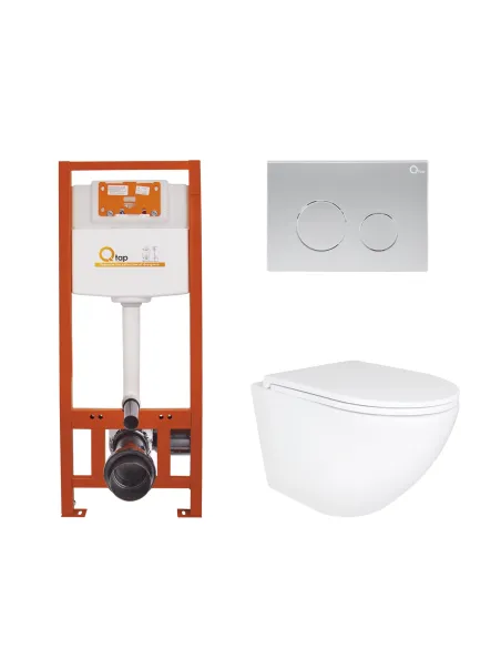 Инсталляция с унитазом Q-Tap Robin Ultra Quiet QT1333046EUQW 4 в 1, 3/8 литра, клавиша хром - 1