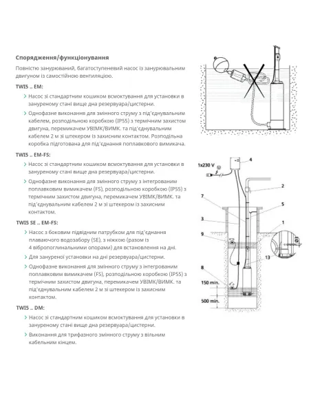 Центробежный глубинный насос Wilo TWI5 FS 304 1, 0.55 кВт, кабель 20 метров - 4