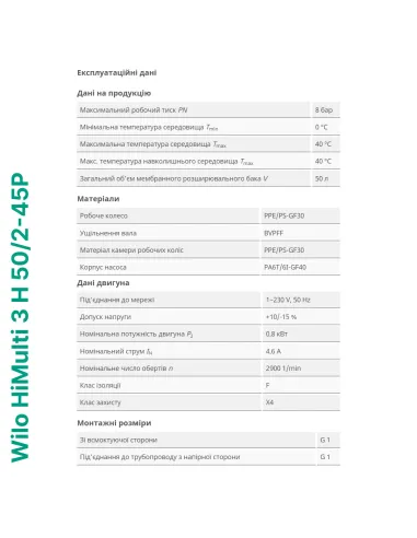Насосная станция Wilo HiMulti 3 H 50/2-45P 0.8 кВт, бак 50 литров - 5
