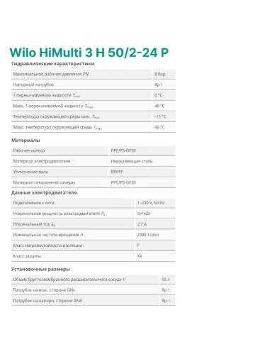 Насосна станція Wilo HiMulti 3 H 50/2-24 P 0.4 кВт, бак 50 літрів - 2