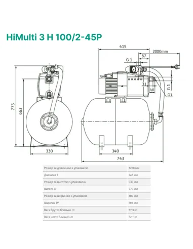 Насосная станция Wilo HiMulti 3 H 100/2-45P 0.8 кВт, бак 100 литров - 3