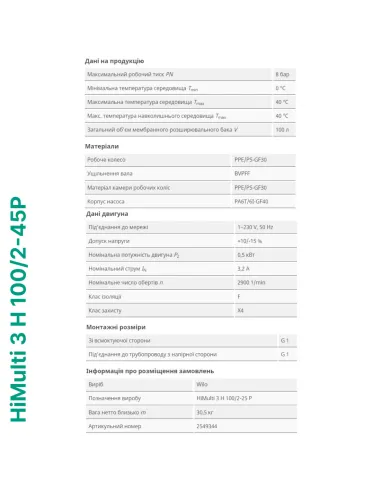 Насосная станция Wilo HiMulti 3 H 100/2-25 P 0.5 кВт, бак 100 литров - 5