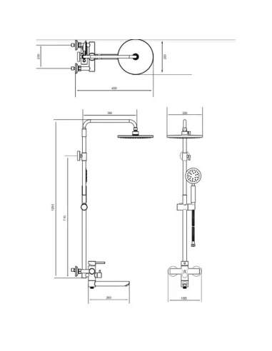 Душева система з виливом Venta VS633KS, нержавіюча сталь, сатин - 2