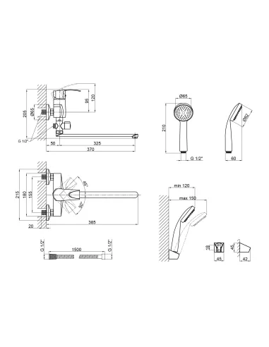 Смеситель для ванны Lidz Tani 005C2 LDTAN005C2CRM35102 Chrome, c душевым гарнитуром - 2
