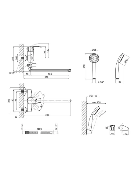 Смеситель для ванны Lidz Tani 005C2 LDTAN005C2CRM35102 Chrome, c душевым гарнитуром - 2