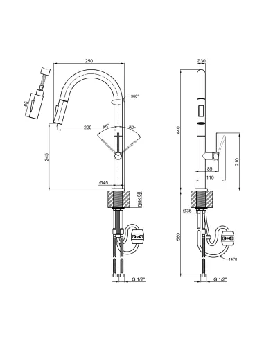 Змішувач для кухні з висувним виливом Q-Tap Lenicka QTLEN9138103UN Brushed Nickel PVD - 2