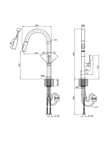 Змішувач для кухні з висувним виливом Q-Tap Lenicka QTLEN9138103UN Brushed Nickel PVD - 2