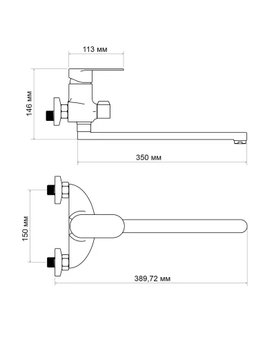 Змішувач для ванни Lidz Tani 0052 LDTAN0052CRM44960 Chrome з довгим виливом - 2