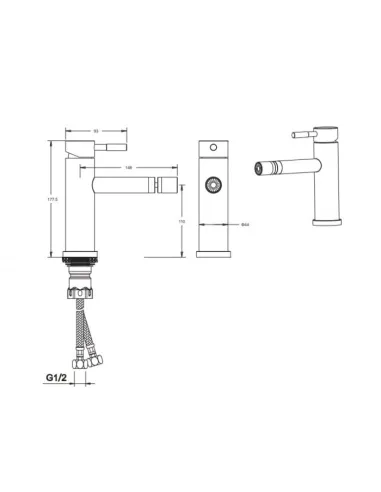 Смеситель для биде однорычажный Venta VS202NS, нержавеющая сталь, сатин - 4