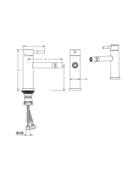 Змішувач для біде одноважільний Venta VS202NS, нержавіюча сталь, сатин - 4