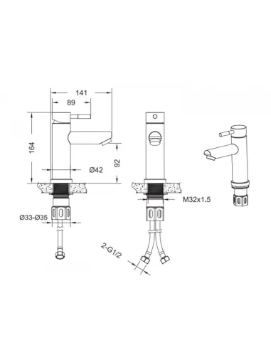 Смеситель для умывальника Venta VS102MS, нержавеющая сталь - 4