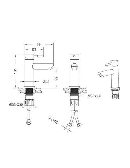 Змішувач для умивальника Venta VS102MS, нержавіюча сталь - 4