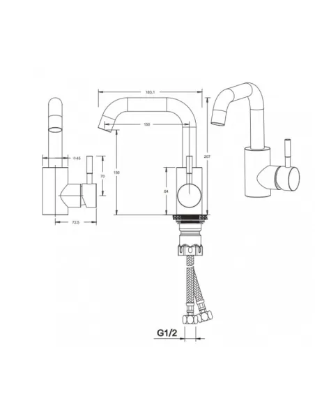 Смесители для умывальника скрытого монтажа Venta VS122FS, нержавеющая сталь, сатин - 4