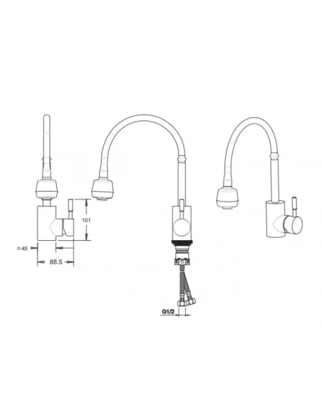 Смеситель для кухни Venta VS422SS, рефлекторний гусак, нержавеющая сталь, сатин - 4