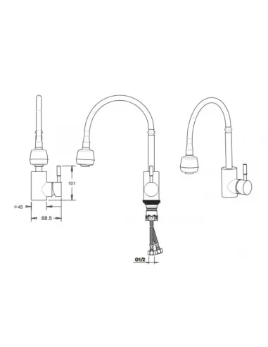 Змішувач для кухні Venta VS422SB, рефлекторний гусак, нержавіюча сталь, чорний - 5