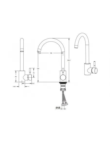 Смеситель для кухни Venta VS402UA, нержавеющая сталь, серый - 2