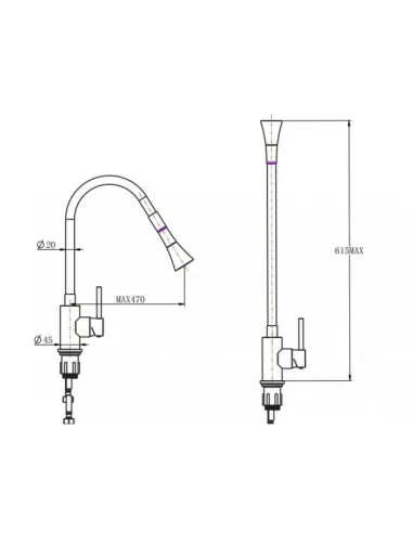 Змішувач для кухні з гнучким виливом Venta VS473SG, сірий гофрогусак з душовою насадкою - 4