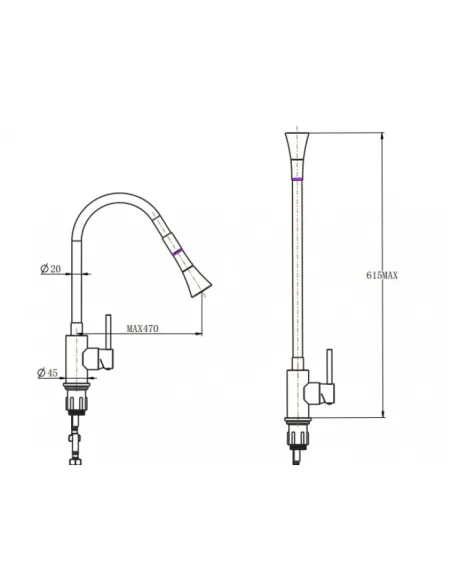 Смеситель для кухни с гибким изливом Venta VS473SB, черный гофрогусак с душевой насадкой - 4