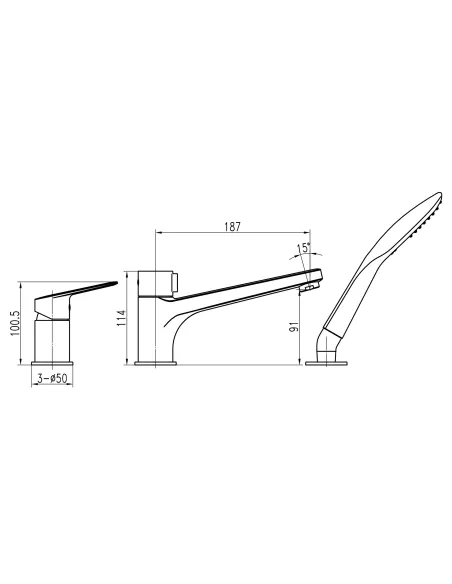 Смеситель для ванны Topaz Capri TCA-15111-H43-BL, черный, скрытого монтажа - 7