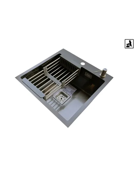 Кухонная мойка прямоугольная Romzha Arta Nova U-550 BL с дозатором и корзиной, 600 х 450 х 230 мм - 7