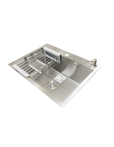 Кухонная мойка прямоугольная Romzha Arta Carbon U-550 с дозатором и корзиной, 600 х 450 х 230 мм - 4