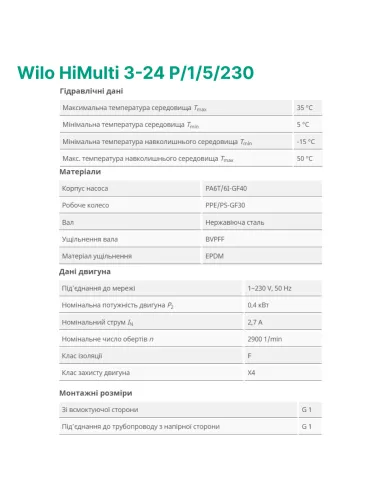 Відцентровий поверхневий насос Wilo HiMulti 3-24 P/1/5/230 0.4 кВт - 4
