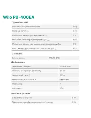 Відцентровий поверхневий насос Wilo PB-400EA 0.4 кВт - 2