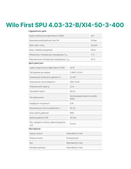 Центробежный глубинный насос Wilo First SPU 4.03-32-B/XI4-50-3-400, 2.2 кВт, кабель 2 метра - 3