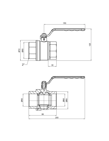 Кран шаровой для газа SD Plus ВР SD600NG50PN40 2 дюйма - 2