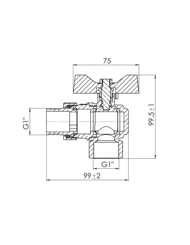 Кран шаровой угловой с американкой SD Forte SF221W25 1 дюйм - 2