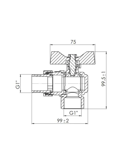 Кран шаровой угловой с американкой SD Forte SF221W25 1 дюйм - 2