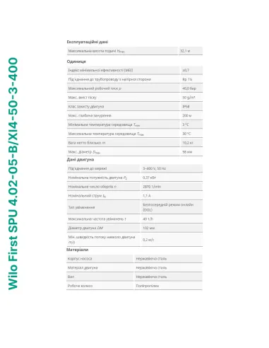 Центробежный глубинный насос Wilo First SPU 4.02-05-B/XI4-50-3-400, 0.37 кВт, кабель 2 метра - 4
