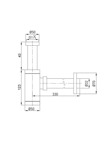 Сифон для раковины Globus Lux GSB-32-125-BB, 1 1/4 дюйма, черный, цилиндрический - 7