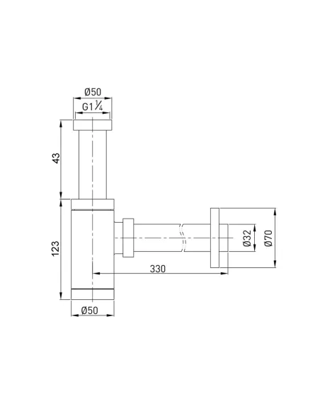 Сифон для раковины Globus Lux GSB-32-125-BB, 1 1/4 дюйма, черный, цилиндрический - 7
