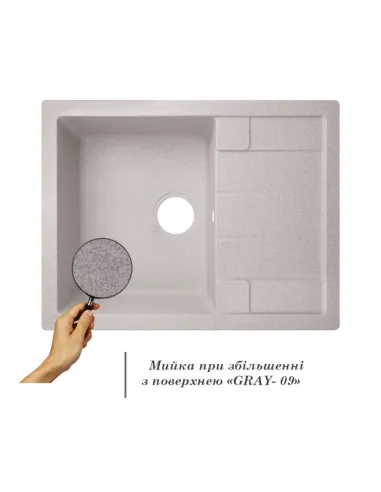 Мойка для кухни каменная Lidz GRA-09 серая, 650x500х200 мм - 3