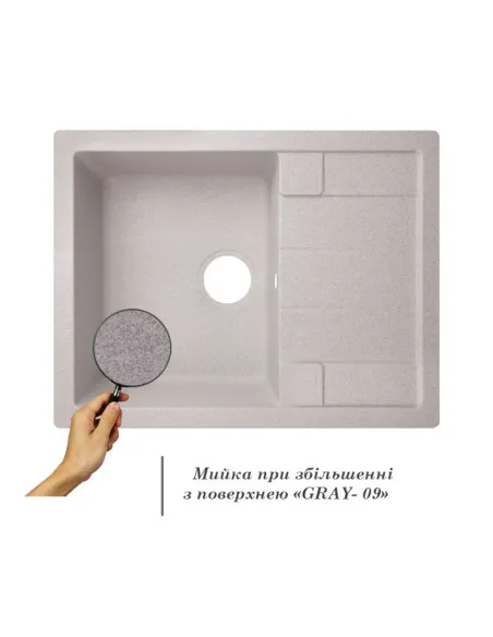 Мойка для кухни каменная Lidz GRA-09 серая, 650x500х200 мм - 3