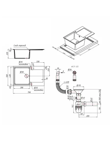 Мойка для кухни каменная Lidz COL-06 светло-бежевая, 790x495х230 мм - 2