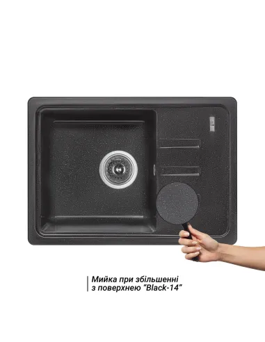 Мойка для кухни каменная Lidz BLM-14 черная, 620x435х200 мм - 3