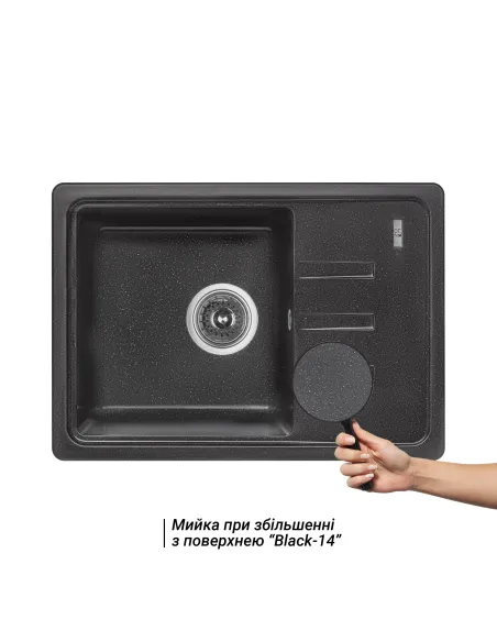 Мойка для кухни каменная Lidz BLM-14 черная, 620x435х200 мм - 3