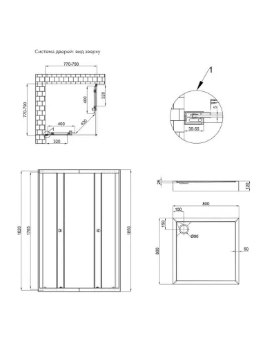 Душевая кабина с низким поддоном Q-Тap Presto CRM1088SP5 Pear, квадратная - 2