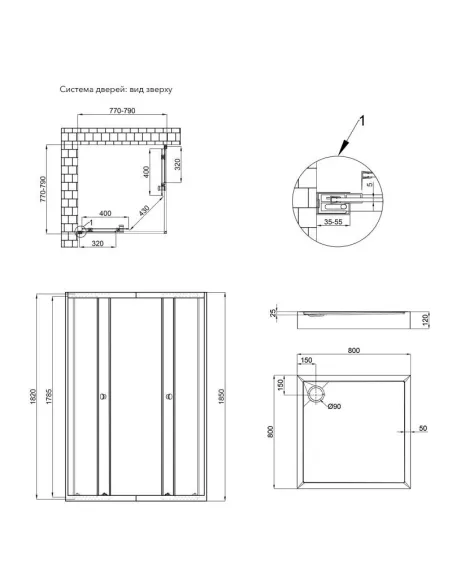 Душевая кабина с низким поддоном Q-Тap Presto CRM1088SP5 Pear, квадратная - 2