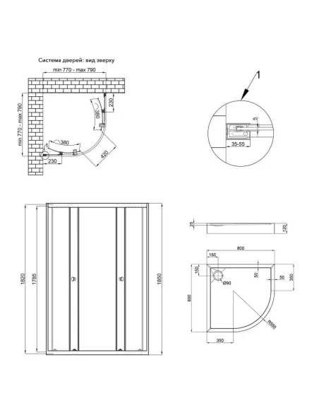 Душевая кабина с низким поддоном Q-Тap Presto CRM1088AP5 Pear, полукруглая - 2