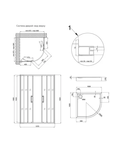 Душевая кабина с низким поддоном Q-Тap Taurus CRM1011AC6 Clear, полукруглая - 2
