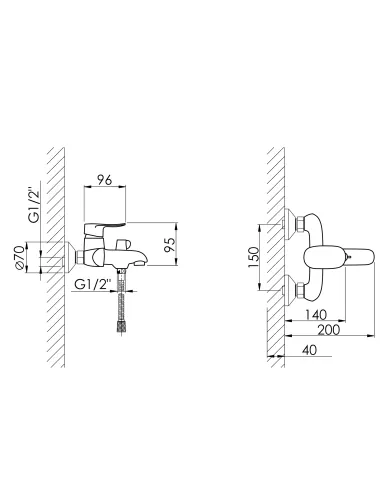 Смеситель для ванны Lidz Wieza 006 LDWIE006CRM45410 Chrome, с душевым набором