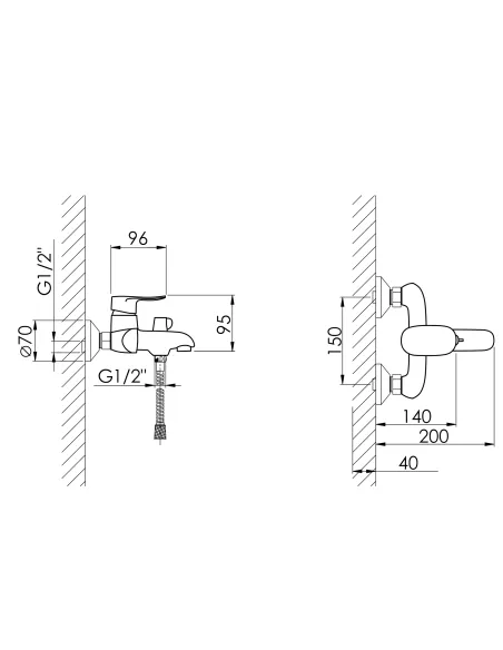 Смеситель для ванны Lidz Wieza 006 LDWIE006CRM45410 Chrome, с душевым набором