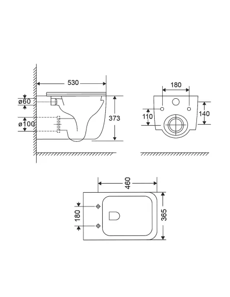 Унитаз безободковый подвесной Q-Tap Gemini Ultra Quiet QT2533076EUQMB, 373х365х530 мм